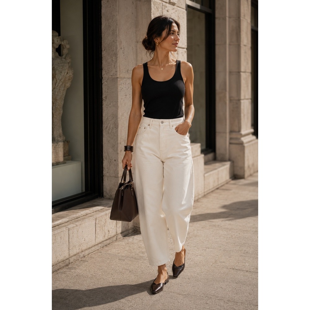 Etica Iris Relaxed Barrel Jeans 29 Cream Off White Organic Cotton High Rise